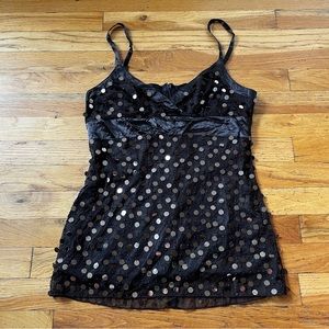 Moda international Brown babydoll sequin Y2K sz s top